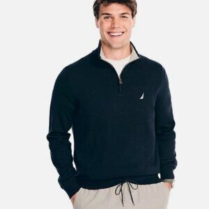 NWT Nautica Navtech Classic-Fit Solid Quarter-Zip Sweater Navy Blue SMALL $70